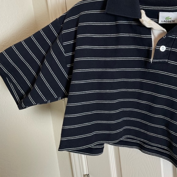 vintage Lacoste cropped polo shirt woman’s blue and white Top size large - Picture 4 of 10